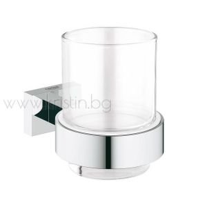 Стъклена чаша Grohe Essentials Cube, комплект с държач