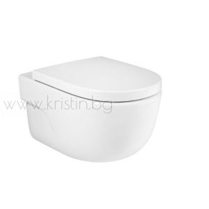 Комплект Roca Meridian Rimless 4 в 1- конзолна тоалетна чиния с капак с плавно затваряне, структура за вграждане и бутон хром