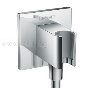 Стенно захранващо колянo с държач, Fixfit E Hansgrohe Square