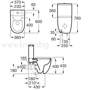 Моноблок Meridian Compacto Roca Rimless 600 мм с капак Slim плавно затваряне