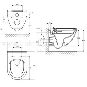 Комплект Roca Hebe Rimless- конзолна тоалетна чиния с капак с плавно затваряне, структура за вграждане Duplo и черен бутон