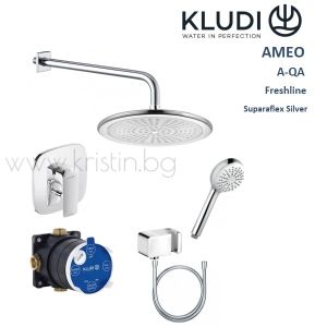 Душ система със смесител за вграждане KLUDI AMEO, с душ пита Freshline 25 см и рамо за стена