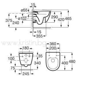 Структура за вграждане Roca Duplo Neo, черен бутон PL и конзолна тоалетна чиния Ona Rimless Compact