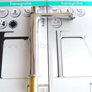 Висок хромиран смесител Hansgrohe Rebris S 240, за монтаж върху плот , до мивка тип купа.