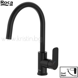 Смесител за кухня с висок чучур Roca Cala, черен мат, студен старт 