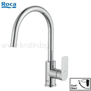 Смесител за кухня с висок подвижен чучур Roca Cala, хром, студен старт