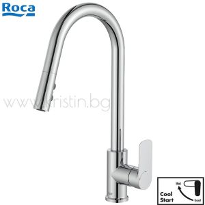 Смесител за кухня с издърпващ се U чучур Roca Cala, хром, студен старт