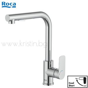 Смесител за кухня с издърпващ се L чучур Roca Cala, хром, студен старт