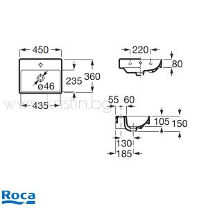 Мивка за баня 45 см Roca ONA Fineceramic Compact, за стенен монтаж или за върху мебел