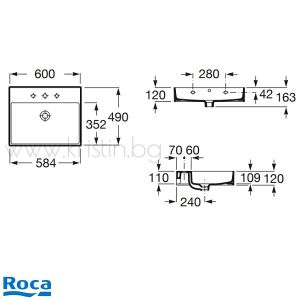 Мивка за баня 60 см Roca Inspira Fineceramic, за стенен монтаж или за върху мебел
