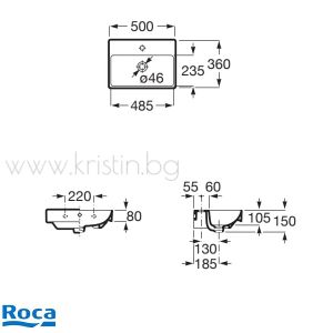 Мивка за баня 50х36 см Roca ONA Fineceramic Compact, за стенен монтаж или за върху мебел