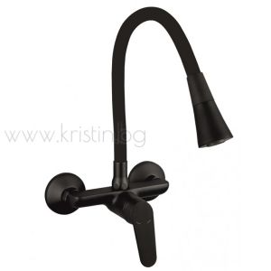 Смесител за кухня стенен Linni Black, черен мат 