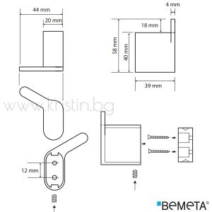 Единична закачалка за баня Bemeta Organic Black, лява