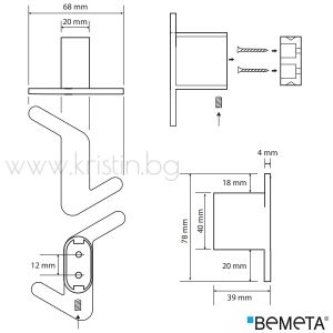 Двойна закачалка за баня Bemeta Organic Black, асиметрична, дясна