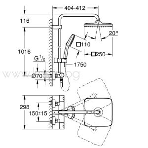 Душ система Grohe Tempesta System 250 Cube, в цвят черен мат