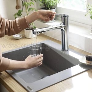 Гранитна кухненска мивка Hansgrohe Silicatec S51 S510-U450, бетоново сиво