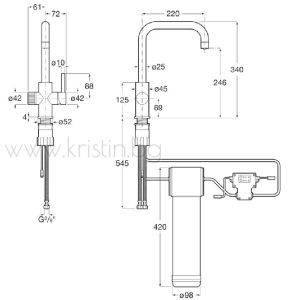 Кухненски смесител за филтрирана вода Roca Aquafy, въртящ се чучур, Stainless steel