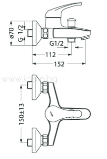 Смесител стенен за вана/ душ Sirius B3175AA  с аксесоари