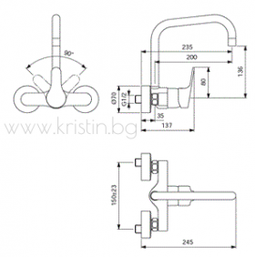Смесител стенен за кухня Seva Flow B0892AA  Vidima
