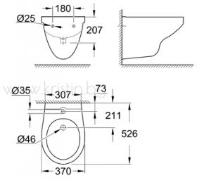 Конзолно биде Grohe Bau Ceramic