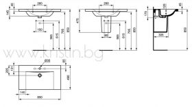 Мивка с плотове 85 см Connect E812701 Ideal Standard